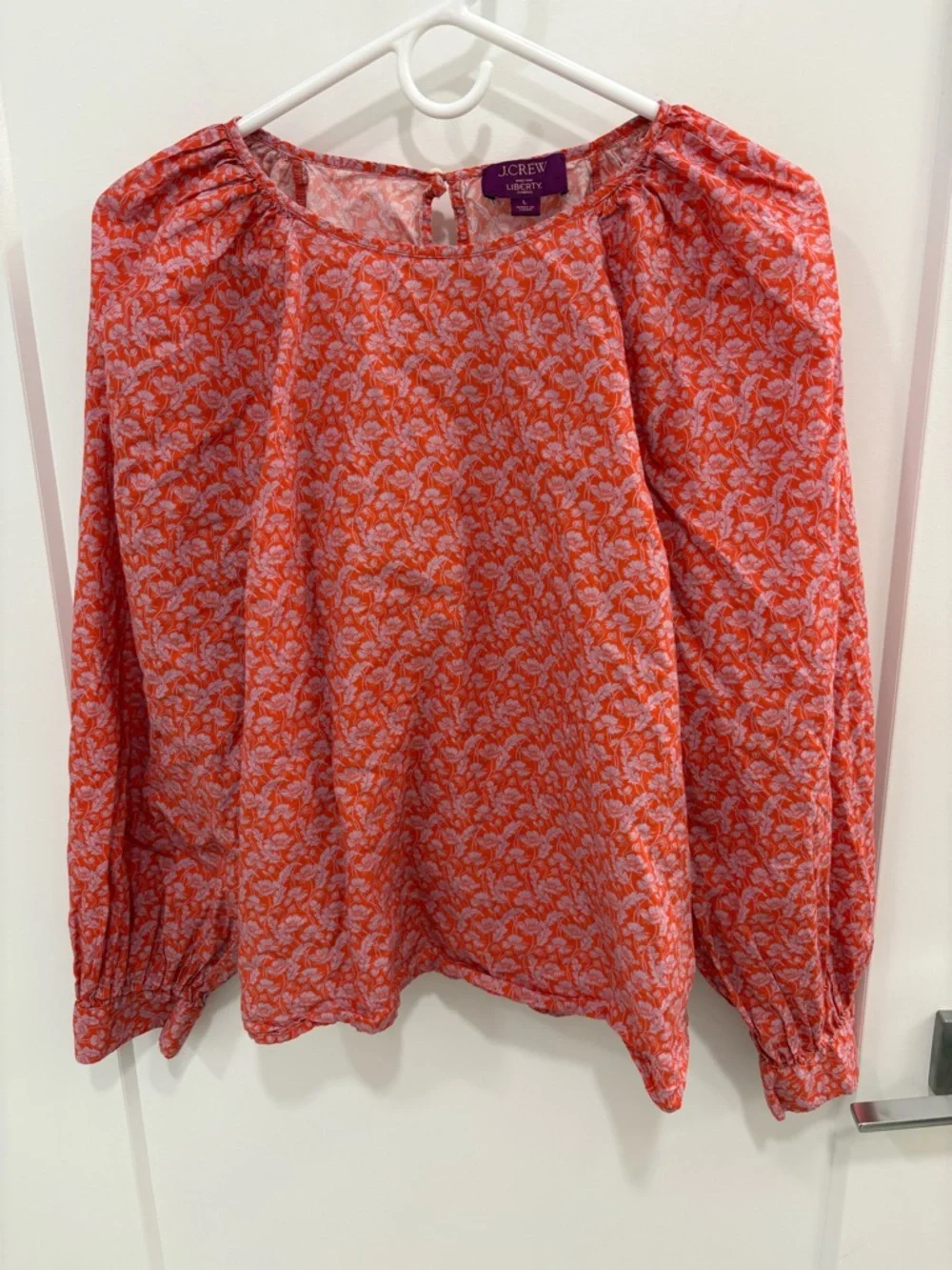 J.Crew Liberty London Red Purple Toutouayette Floral Puff Sleeve Blouse Size L